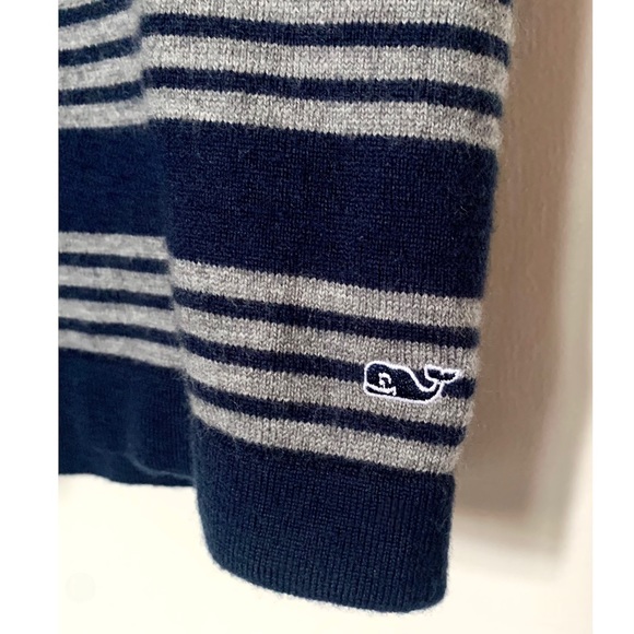 Vineyard Vines sweater dress S wool blend stretch v neck navy gray stripe preppy - Picture 2 of 4